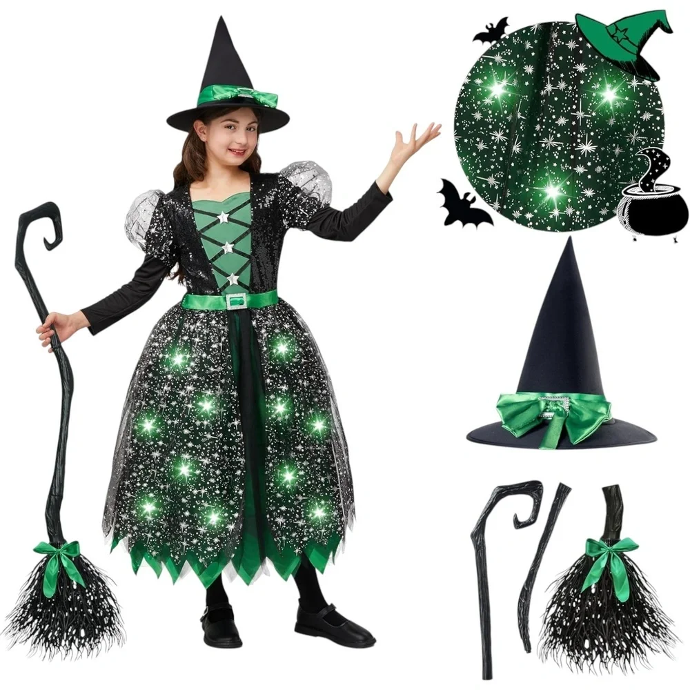 Light Up Witch Costume Girls L 10 12 Halloween Dress